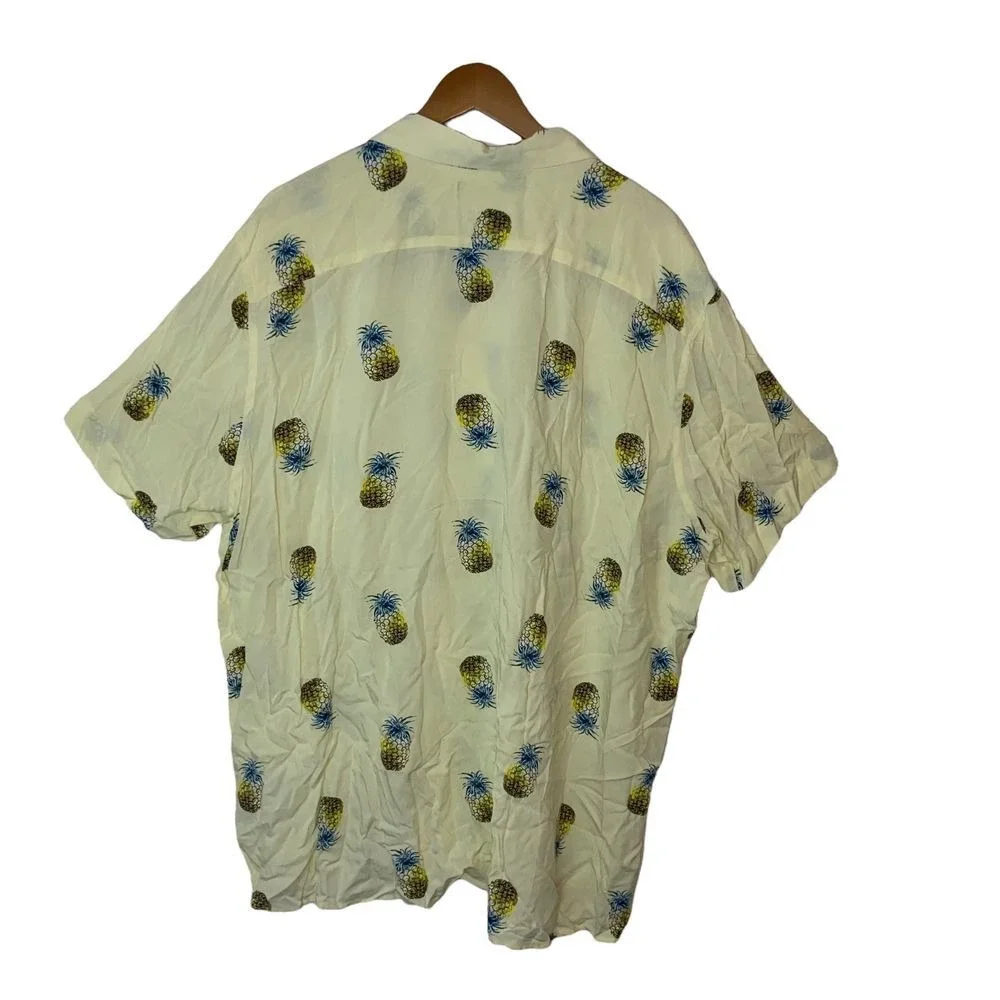 Banana Republic Mens XXL Pineapple Print Hawaiian Camp Shirt Resort Vacation‎